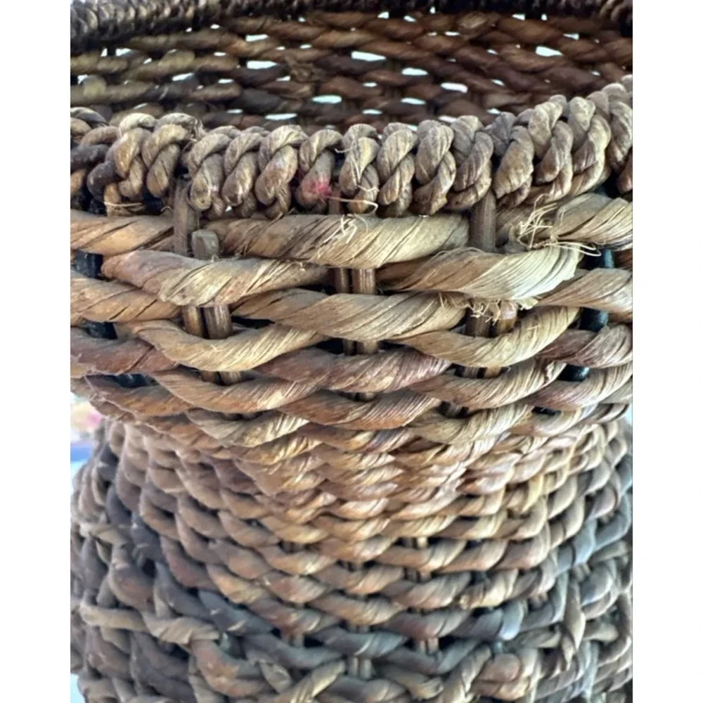 Vintage Woven Seagrass Basket Vase Rustic Natural Fiber Decorative Boho Urn 10in